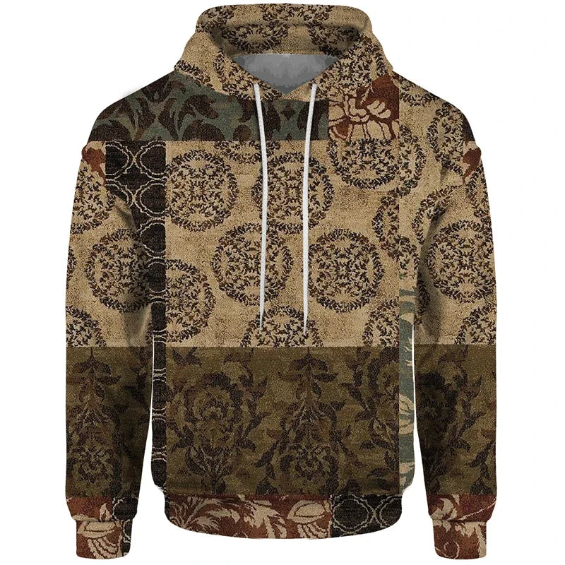 Patchwork-design hoodie with mixed patterns and hood