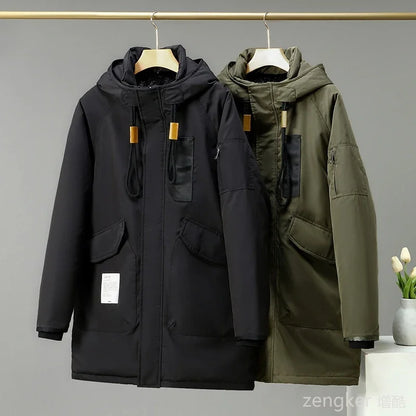Herren Winterparka mit Kapuze - Lang, Schwarz