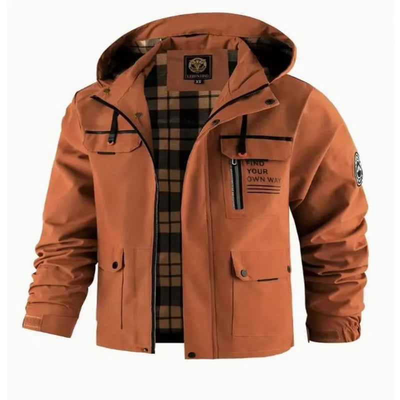 Herren Winterjacke mit Kapuze Winddicht Warm Gefüttert Mehreren Taschen