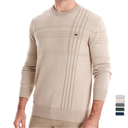 Men's crew-neck sweater ribbed texture beige