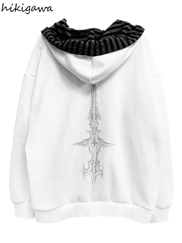 Unisex oversized zip-up hoodie with Gothic print