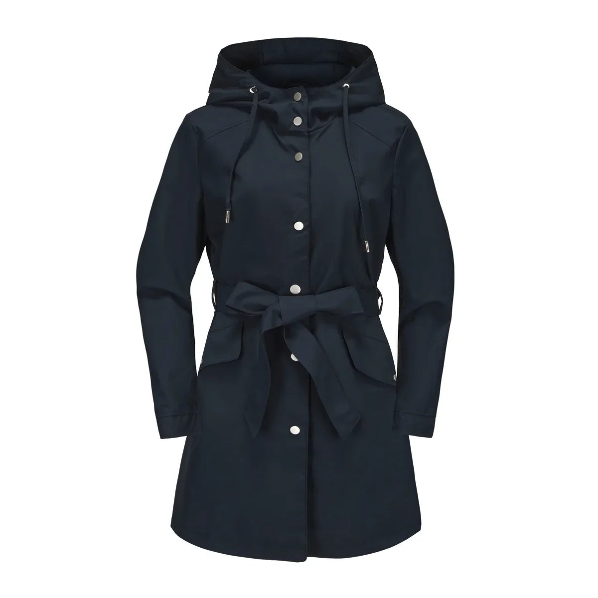 Damen Kurzmantel mit Kapuze und Gürtel, Übergangsjacke mit Knöpfen, Langarm Trenchcoat