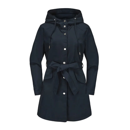 Damen Kurzmantel mit Kapuze und Gürtel, Übergangsjacke mit Knöpfen, Langarm Trenchcoat