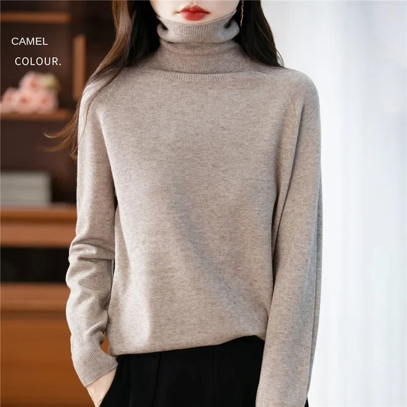 Women's long-sleeve turtleneck knitted sweater warm