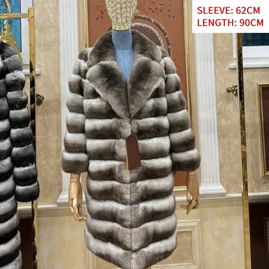 Women's Faux Fur Coat with Wide Collar and Striped Pattern