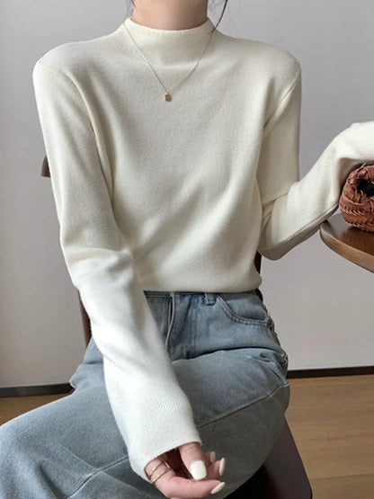 Damen Rollkragenpullover Langarm Feinstrick Weiß