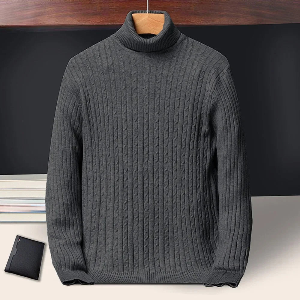 Cable-knit turtleneck sweater, knitted pullover for men