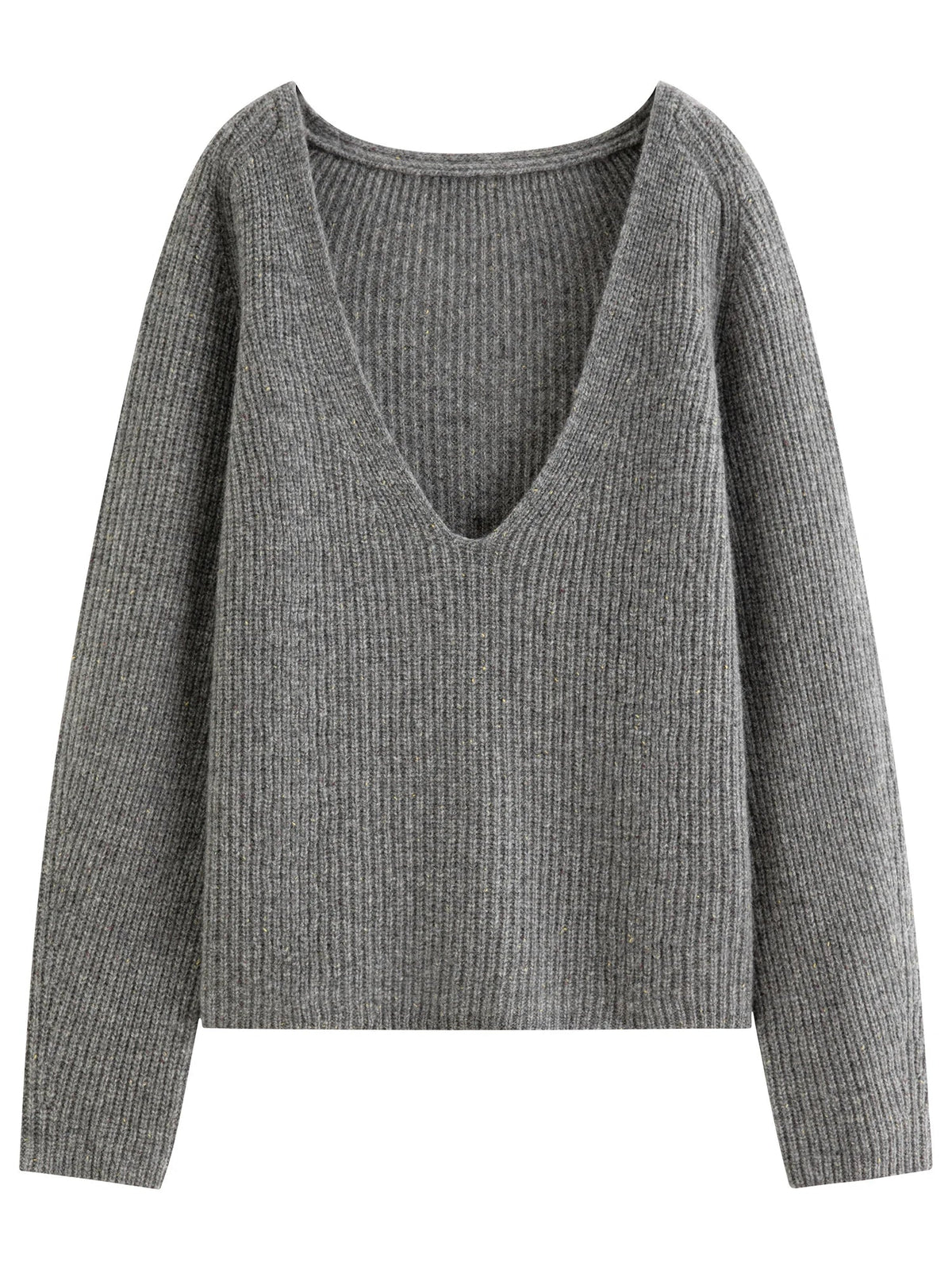 Damen Rib-Strickpullover V-Ausschnitt Tiefer Ausschnitt