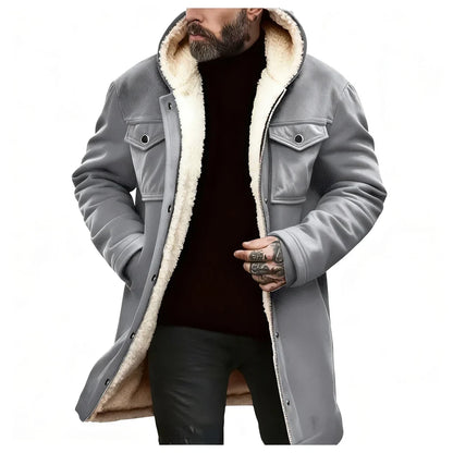 Herren Winterparka mit Kapuze, Fleecefutter und Knöpfen – Warm gefütterter Mantel