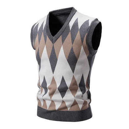 Men's Argyle knitted vest V-neck sleeveless pullover vest