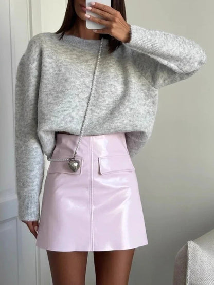 Women's crew-neck sweater, soft material, knitted, long sleeve