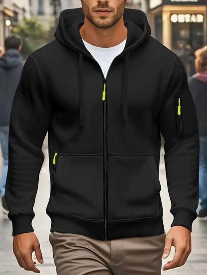 Men's zip-up hoodie with pockets, olive green