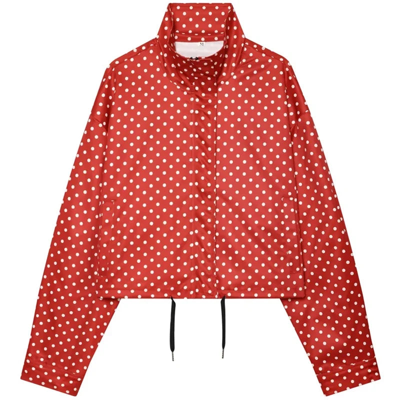 Kurze Damen Tupfen Jacke mit Stehkragen