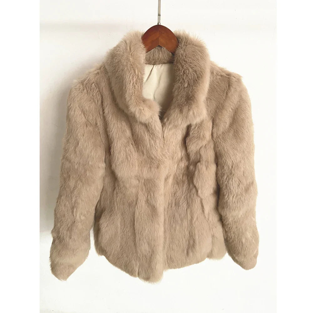 Women's short jacket with stand collar and long sleeves