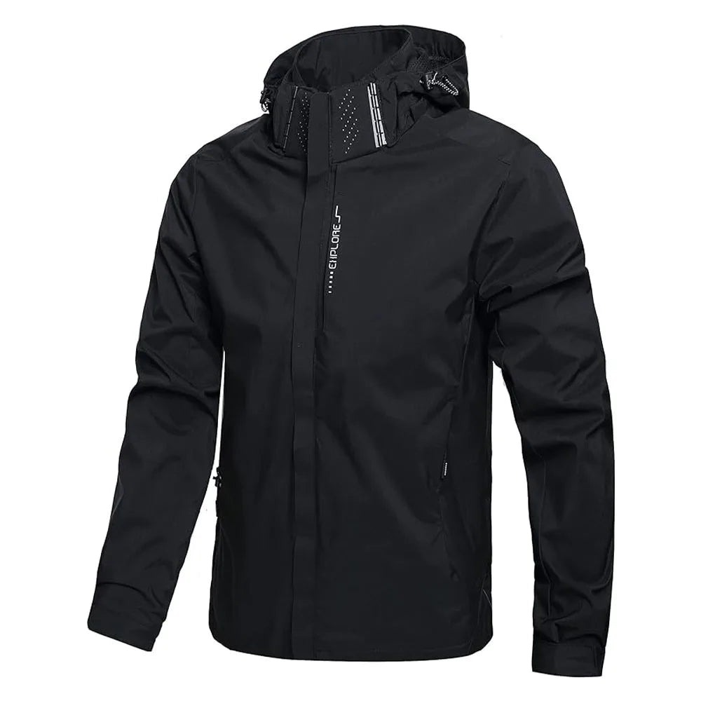 Unisex outdoor jacket with hood, zipper & adjustable cuffs