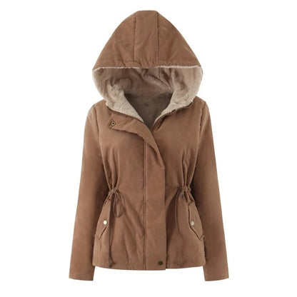 Women's Winter Jacket with Hood, Teddy Lining and Drawstring