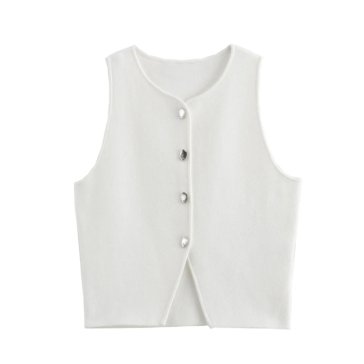 Damen Ärmelloses Stricktop mit Rundhals und Knopfleiste Kurz geschnitten