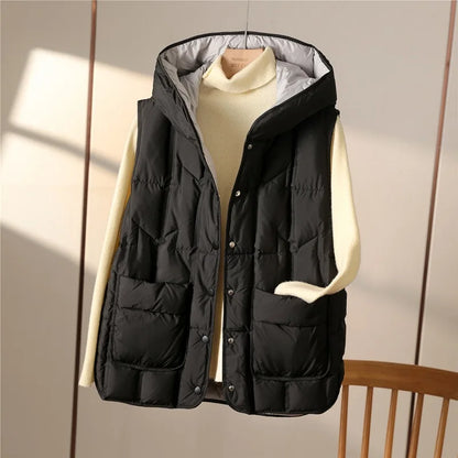 Padded Vest with Hood Women's Quilted Vest with Pockets