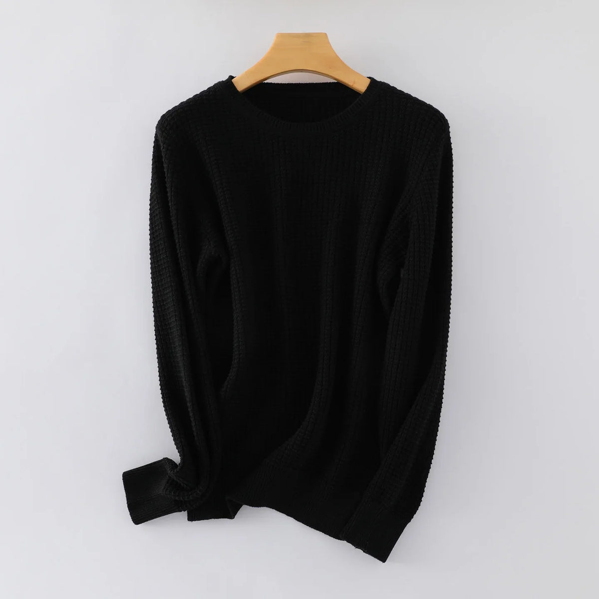Women's Waffle-Knit Long-Sleeve Crewneck Basic Sweater