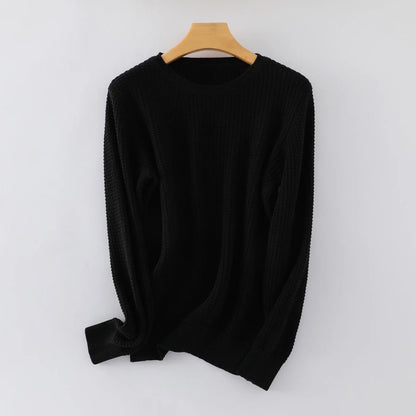 Women's Waffle-Knit Long-Sleeve Crewneck Basic Sweater