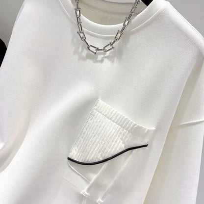 Women's Crew-Neck Sweatshirt with Asymmetrical Hem and Decorative Drawstrings