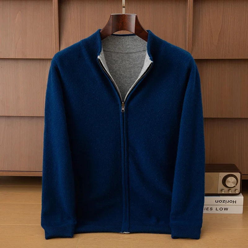 Wende-Strickjacke mit Stehkragen und Reißverschluss