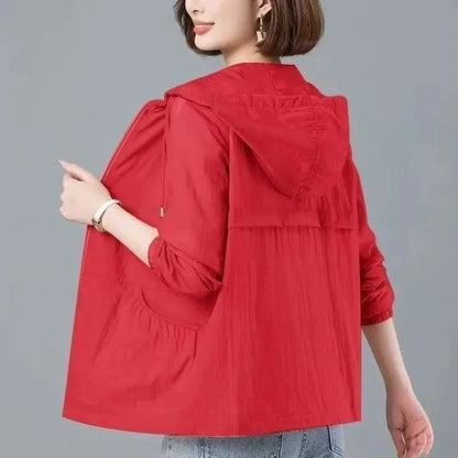 Damen Leichte Windjacke mit Kapuze – Übergangsjacke Freizeit Jacke