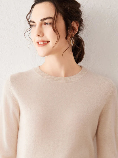 Women's crew-neck long-sleeve basic knitted sweater, cozy pullover