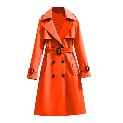 Eleganter Damen Trenchcoat mit Gürtel und Doppelreiher, langer Mantel für Übergang