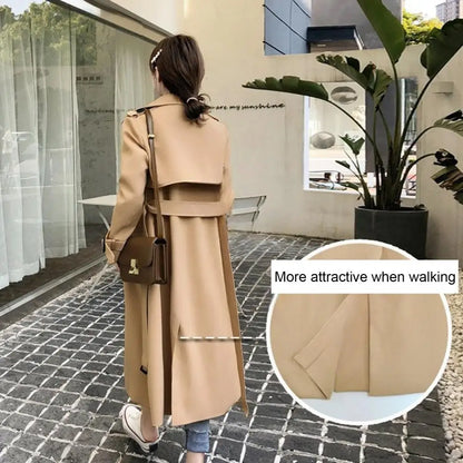 Eleganter Damen Trenchcoat mit Gürtel und Doppelreiher, langer Mantel für Übergang