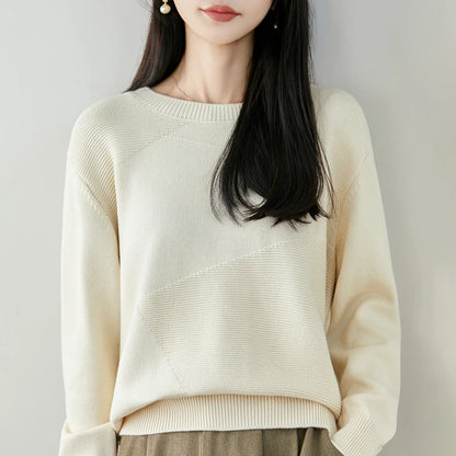 Women's crew-neck long-sleeve knit sweater with textured details