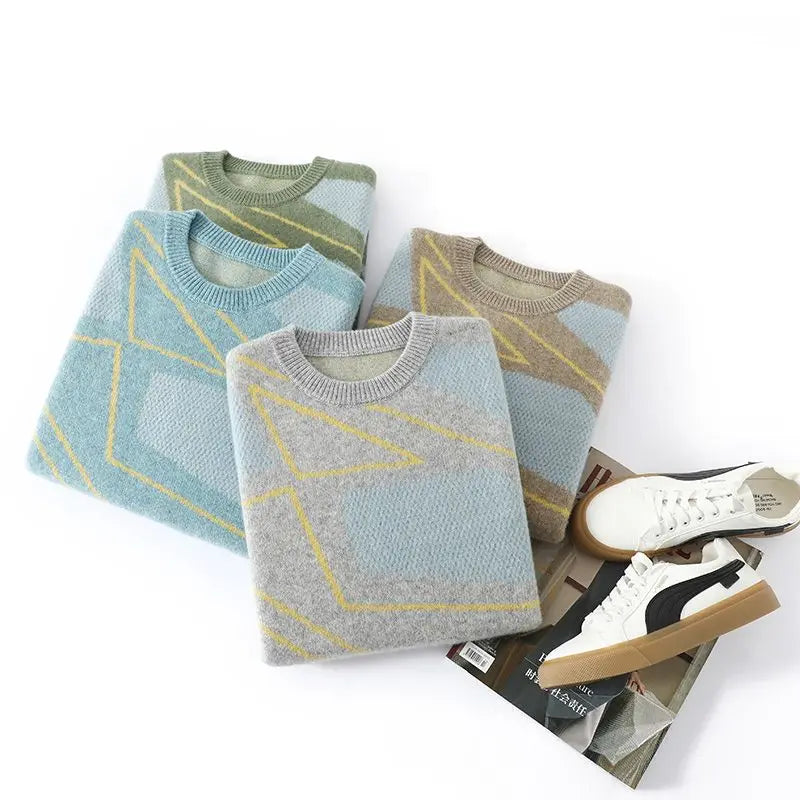 Unisex crew-neck sweater with diamond pattern
