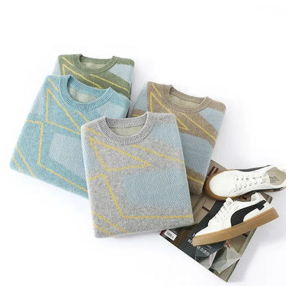 Unisex crew-neck sweater with diamond pattern