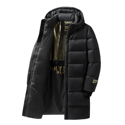 Langer Steppmantel mit Kapuze Schwarz Gepolsterte Winterjacke
