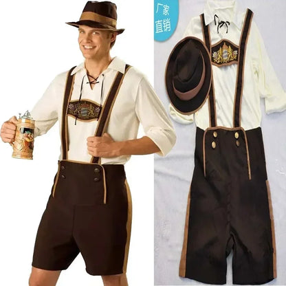 Men’s Oktoberfest costume in brown with suspenders and a hat