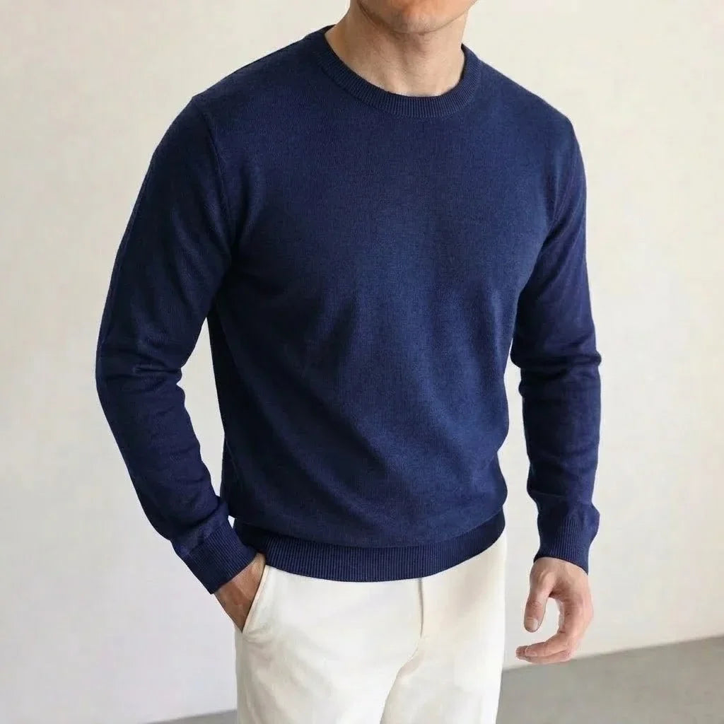 Herren Rundhals Pullover Basic Langarm Strickpullover Einfarbig