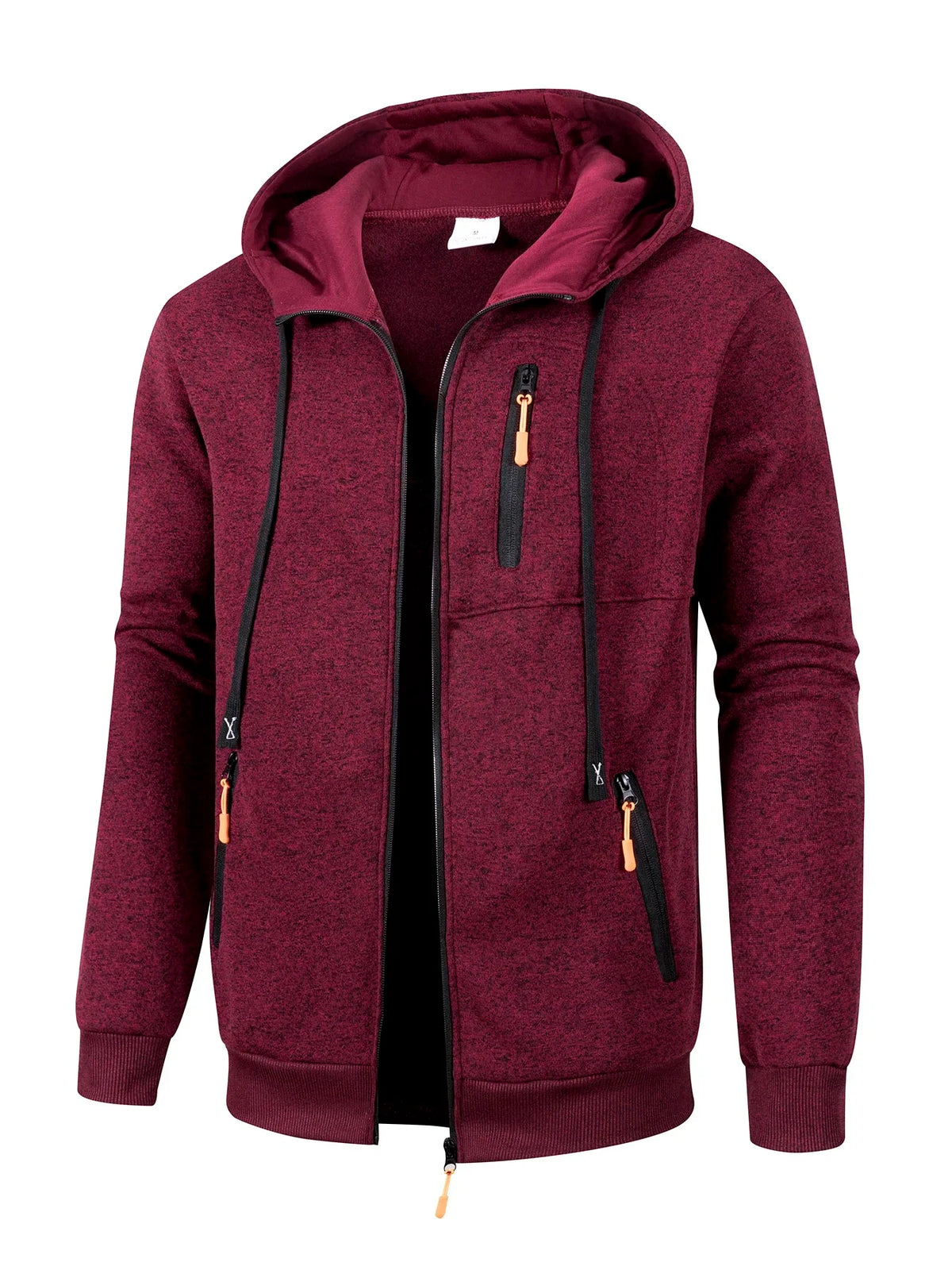 Men's hoodie with zip closure, hooded jacket, heathered or solid-colored with neon accents