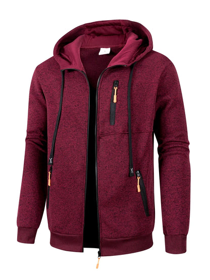 Men's hoodie with zip closure, hooded jacket, heathered or solid-colored with neon accents