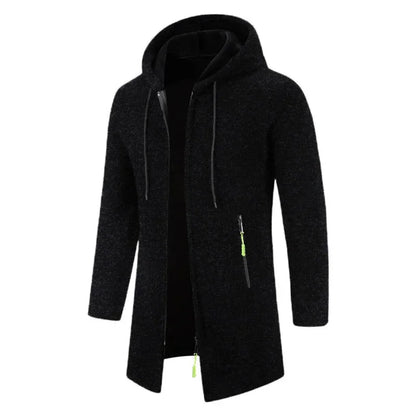 Herren Cardigan Strickjacke mit Kapuze und Reißverschlusstasche, Langarm