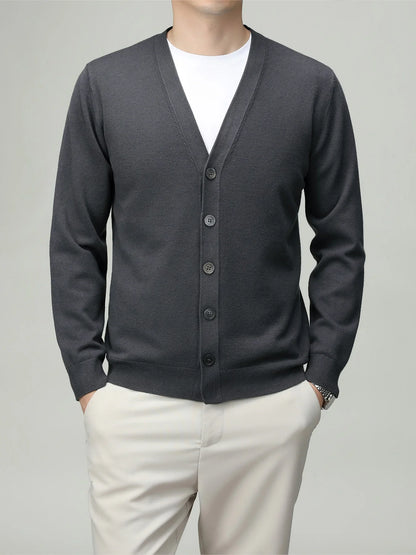Men's V-neck cardigan with button placket, plain