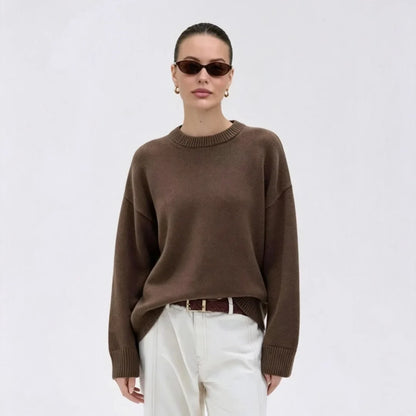 Women's Oversized Crewneck Sweater with Ribbed Cuffs, Loose-Fit Knit