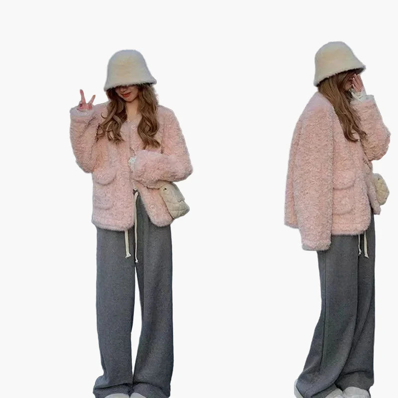 Damen Vintage Kuscheljacke mit Knöpfen – Modische Winterjacke für Alltag und Freizeit