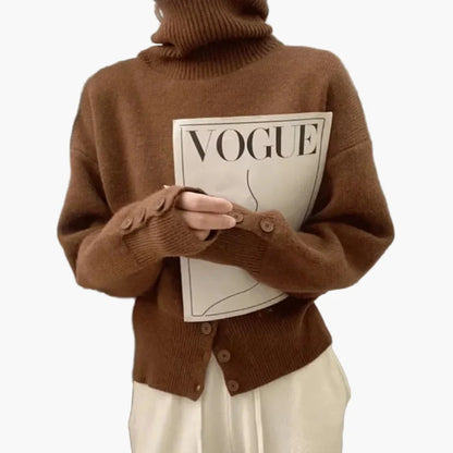 Damen Strickpullover mit Stehkragen und Knopfleiste – Modischer Freizeit-Look