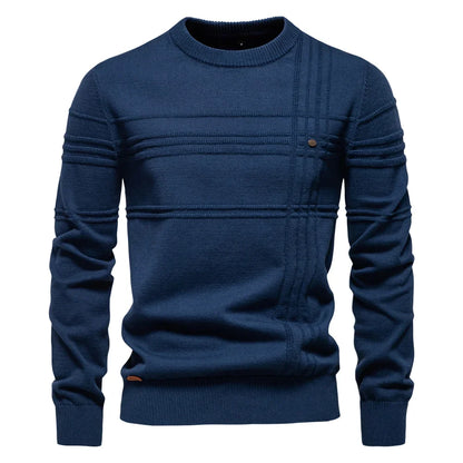 Men's crew-neck sweater ribbed texture beige