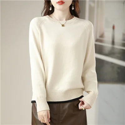 Women's Crew-Neck Long-Sleeved Fine-Knit Basic Top