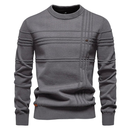 Men's crew-neck sweater ribbed texture beige