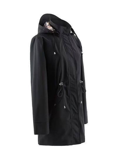 Black women's rain jacket with checked pattern, lined, windproof, breathable
