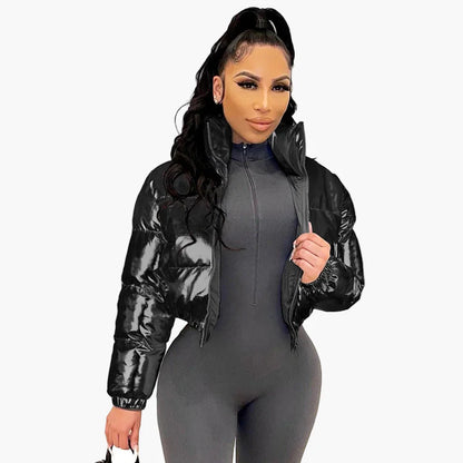 Women's Shiny Short Quilted Jacket – Fashionable Trend Jacket for Everyday and Going Out