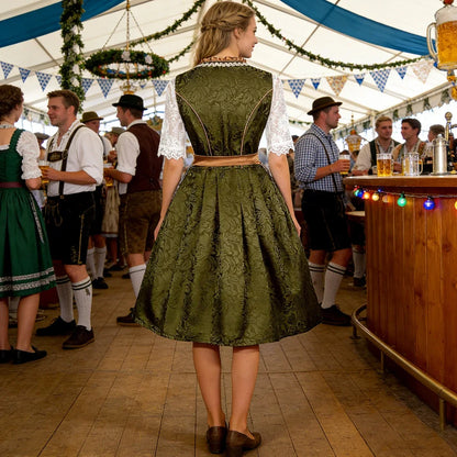Dirndl Grün Weiß mit Spitzenbluse und Satinband