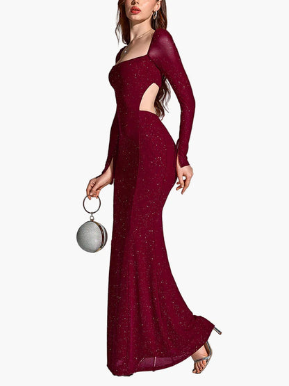 Women's evening dress elegant long sleeve with slit – perfect for festive occasions & gala